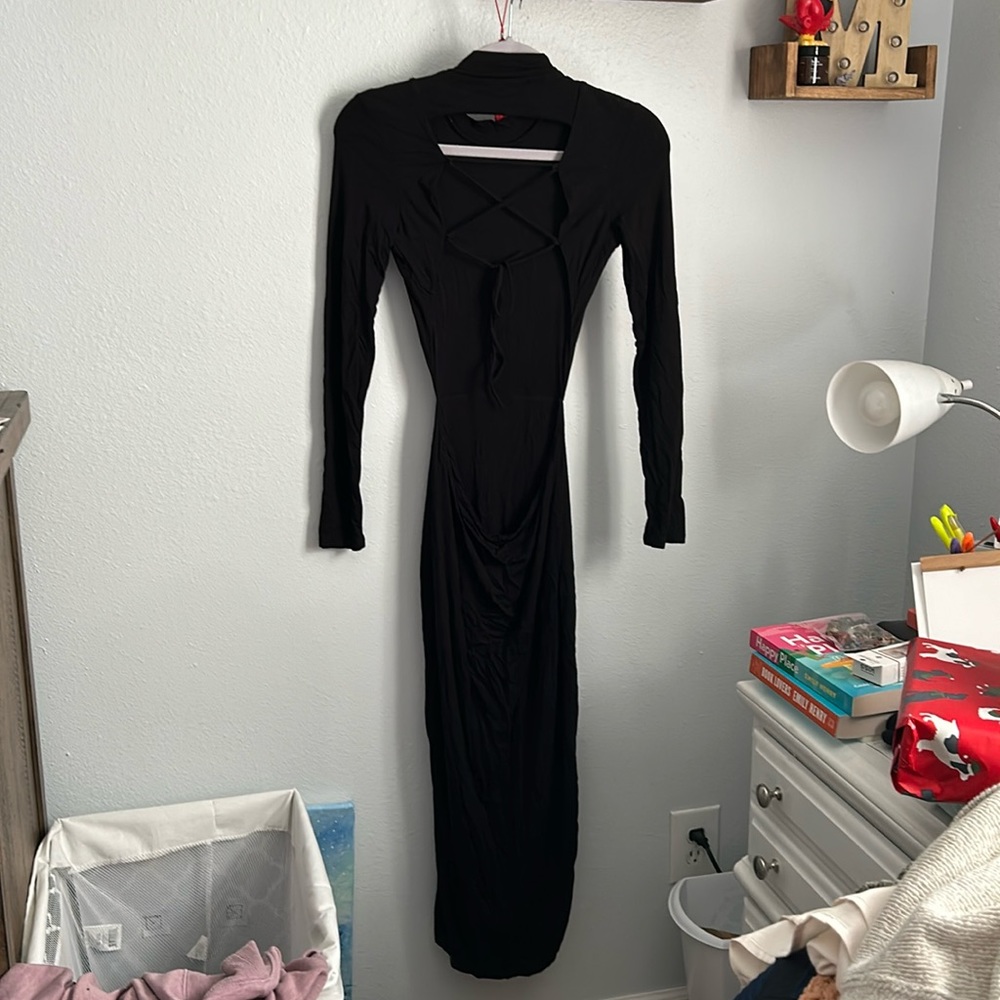 Dynamite Black Bodycon long sleeve dress. Open back dress. Cotton. Size small